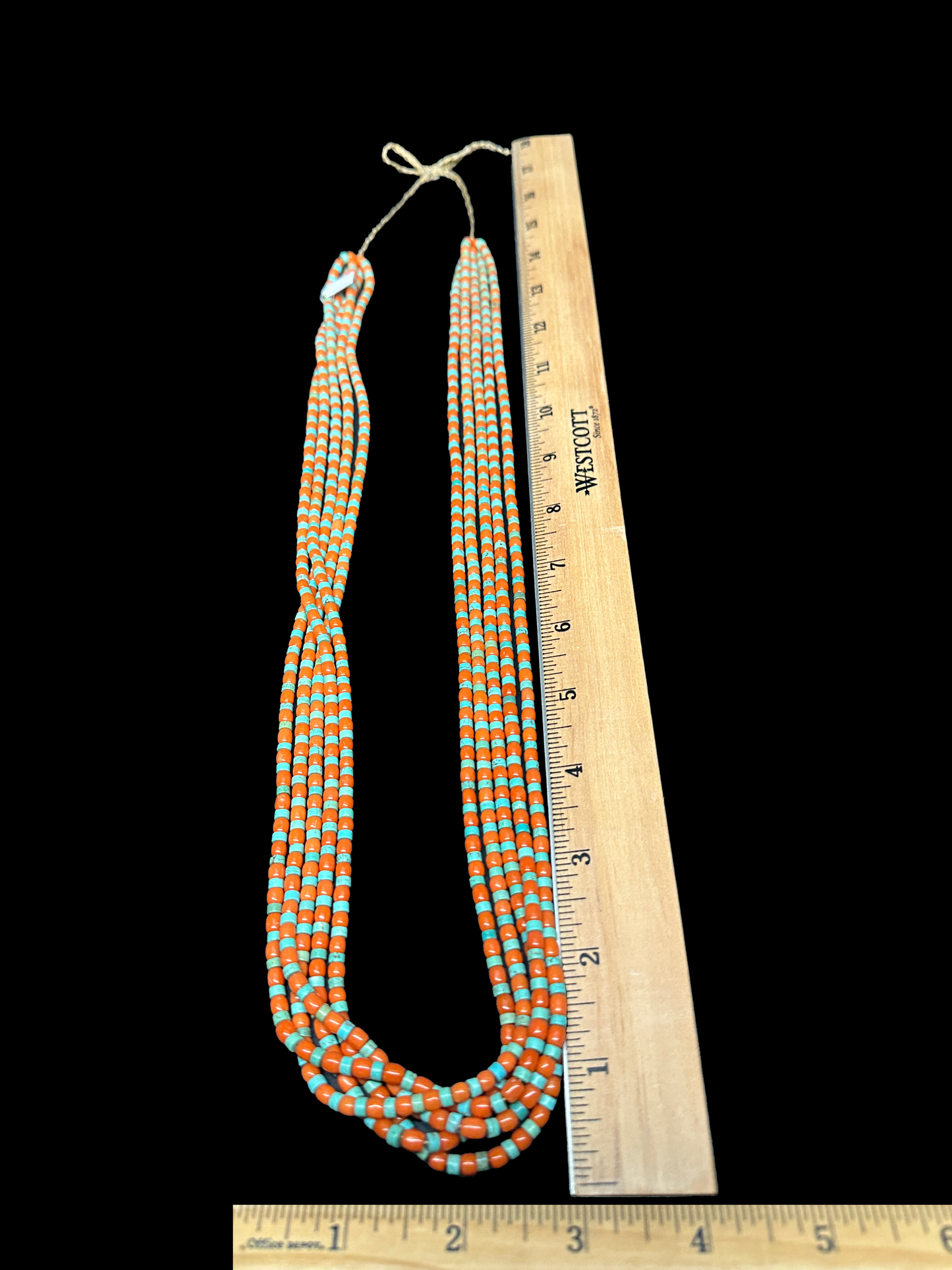 Five Strand Coral Barrels & Turquoise Heishi Necklace