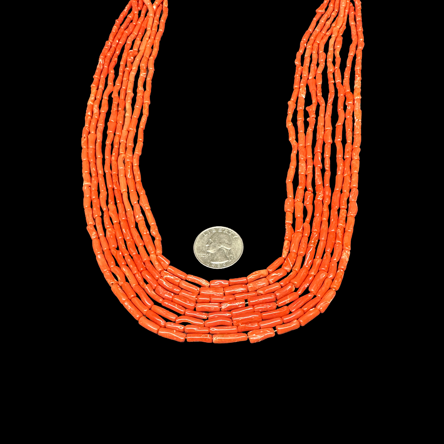 Eight Strand Coral Tube Necklace