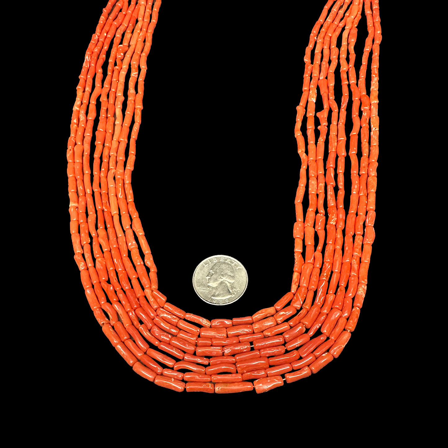 Eight Strand Coral Tube Necklace
