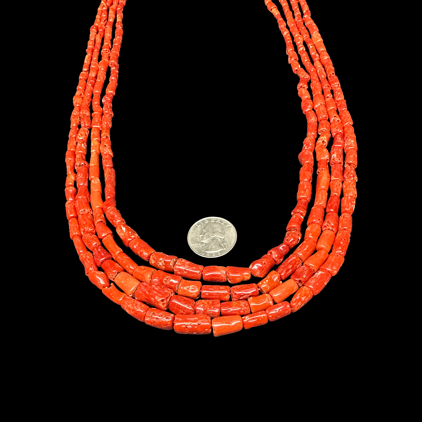 Four Strand Coral Tube Necklace