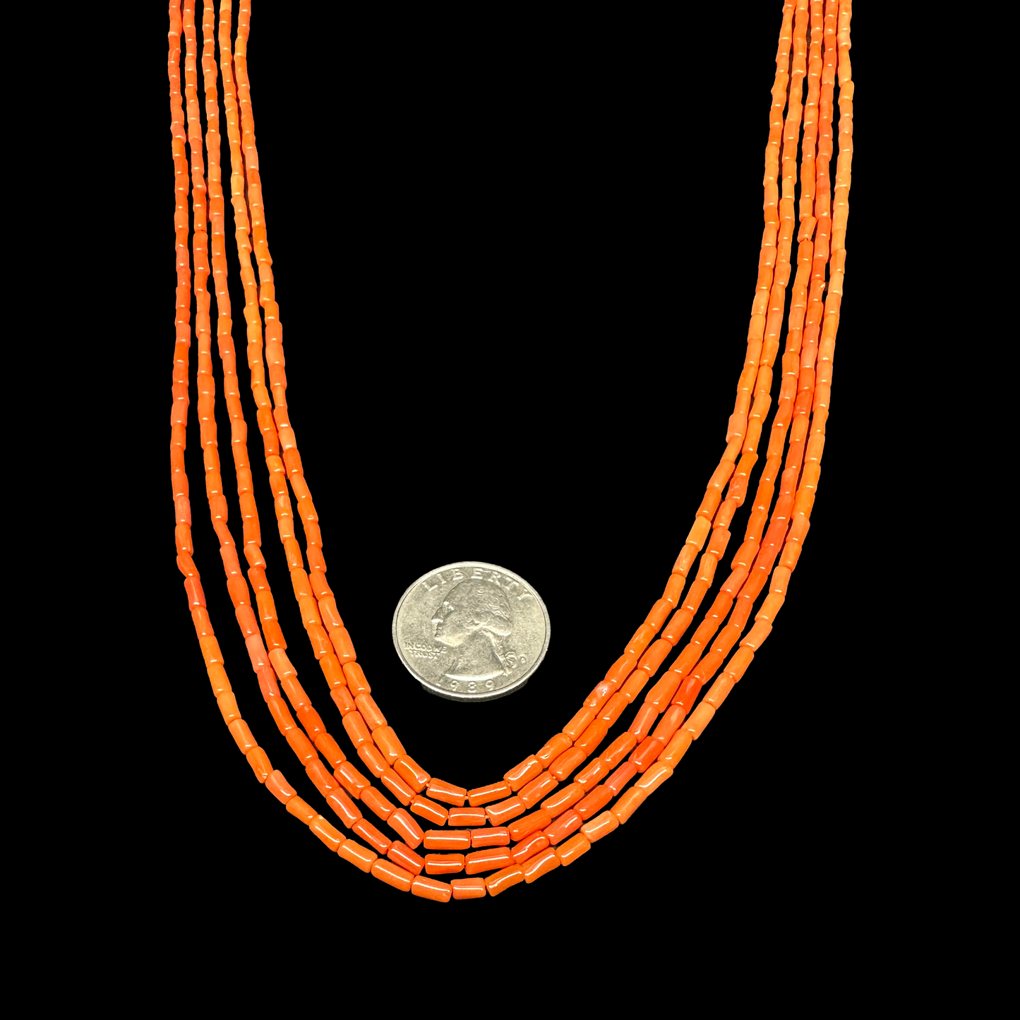 Five Strand Coral Tube Necklace