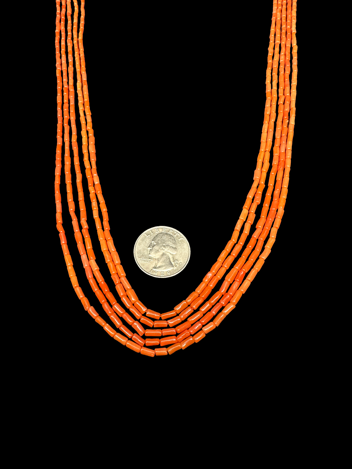 Five Strand Coral Tube Necklace