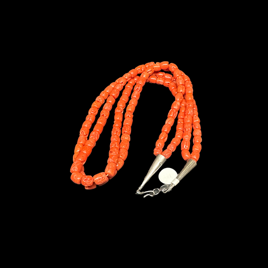 Double Strand Coral Barrel Necklace