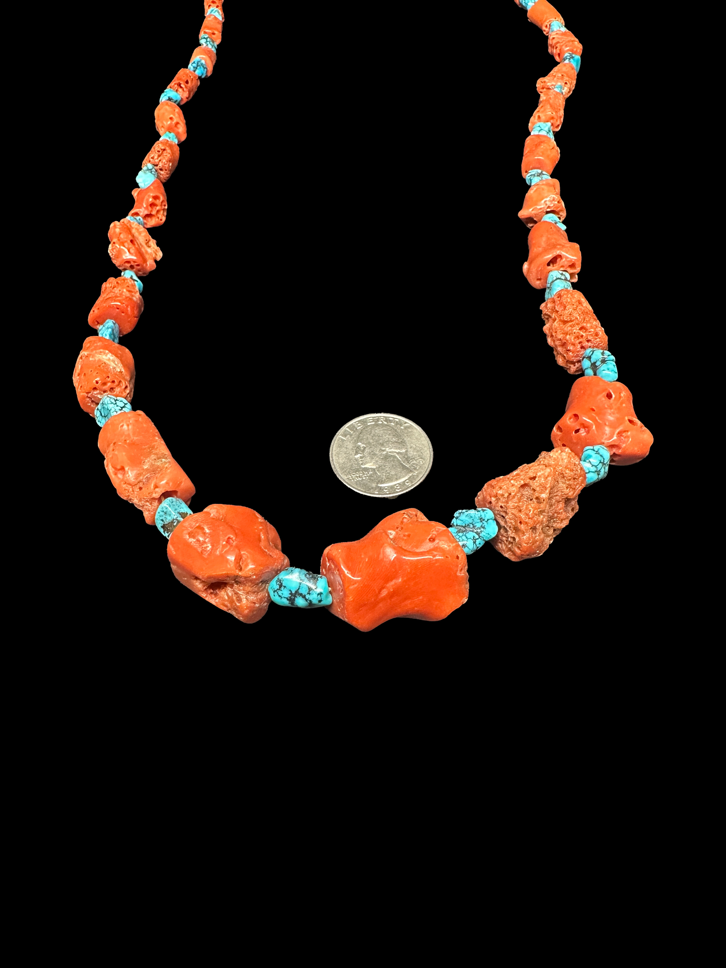 Mediterranean Coral Necklace with Turquoise Nugget Spacers