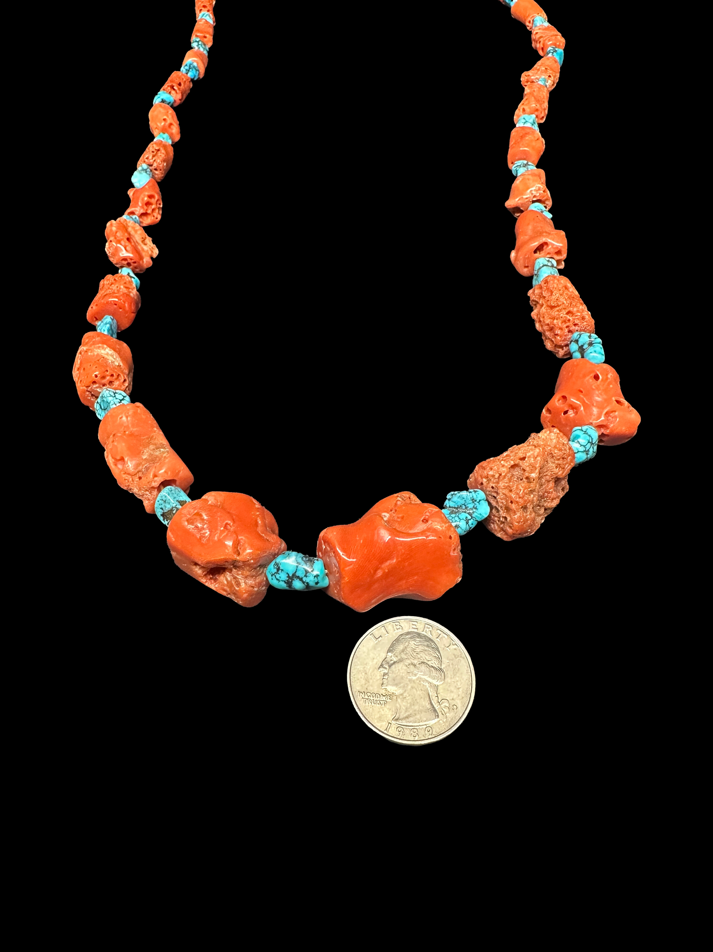 Mediterranean Coral Necklace with Turquoise Nugget Spacers