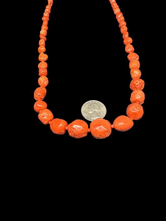 Mediterranean Coral Nugget Necklace with Coral Heishi