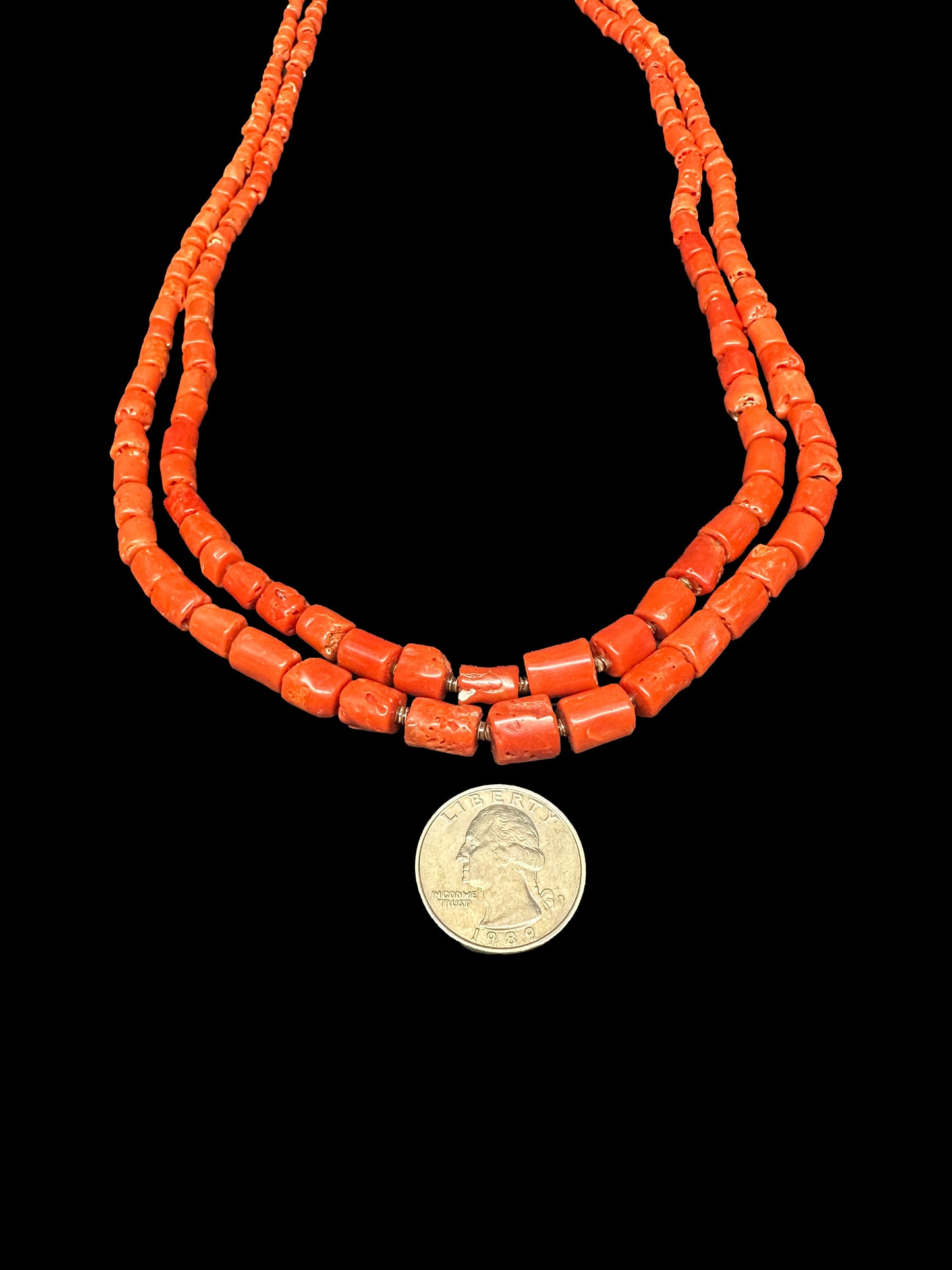 Double Strand Coral Tube Necklace with Shell Heishi