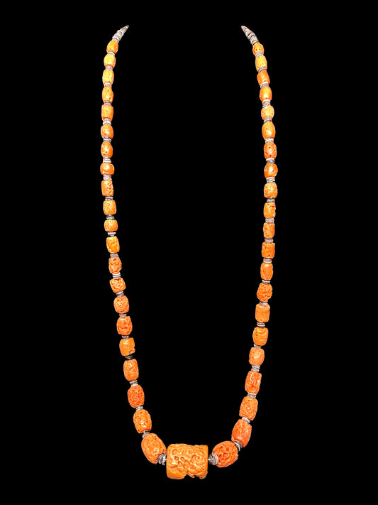 Mediterranean Coral Barrel Necklace with Shell Heishi