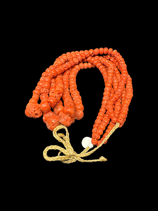 Triple Strand Coral Rondelle Necklace