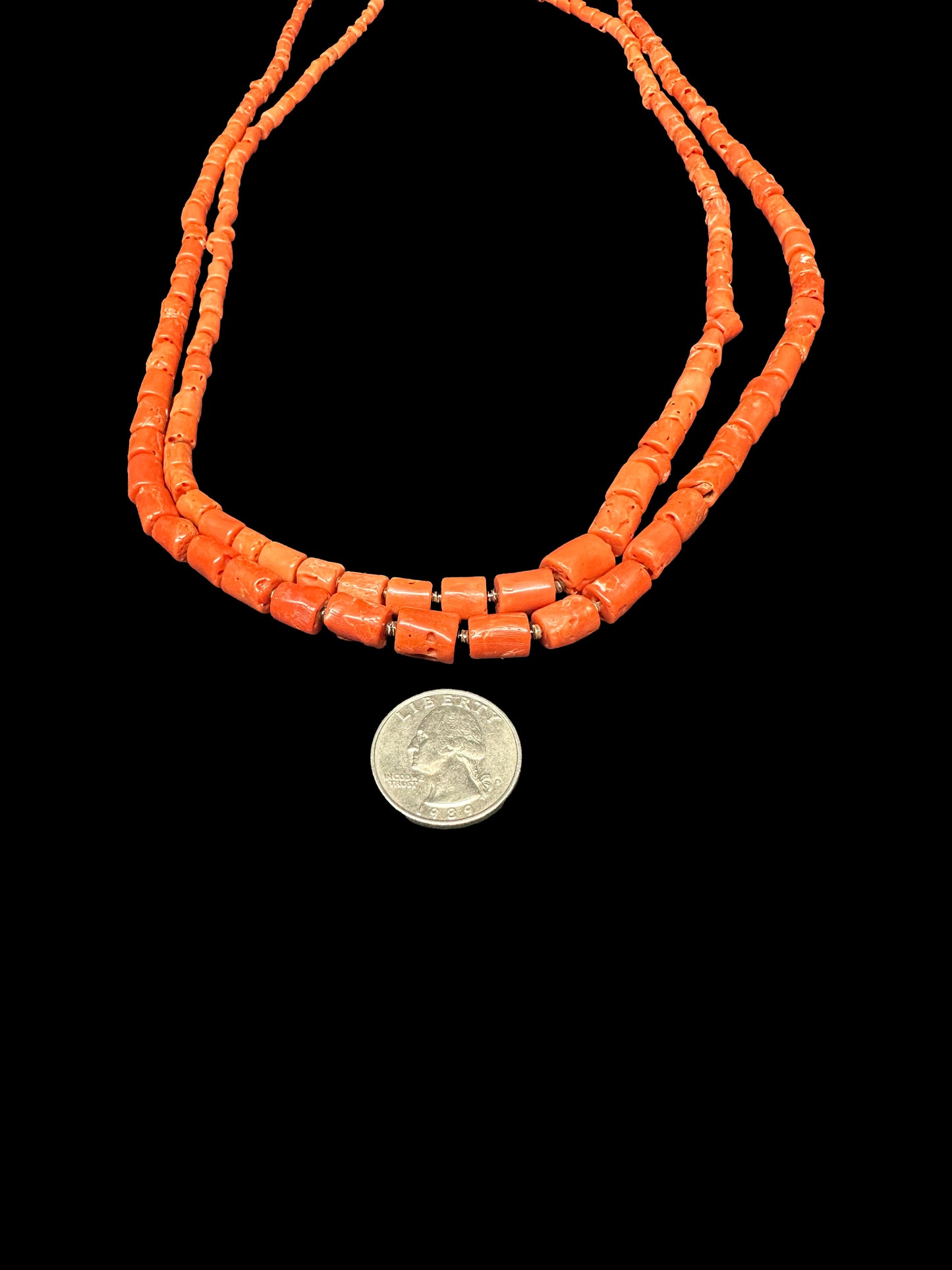 Double Strand Graduated Barrels Coral Necklace