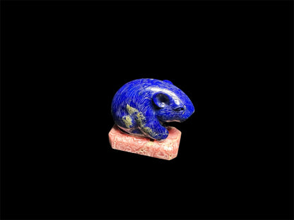 Lapis Carving with Rhodochrosite base