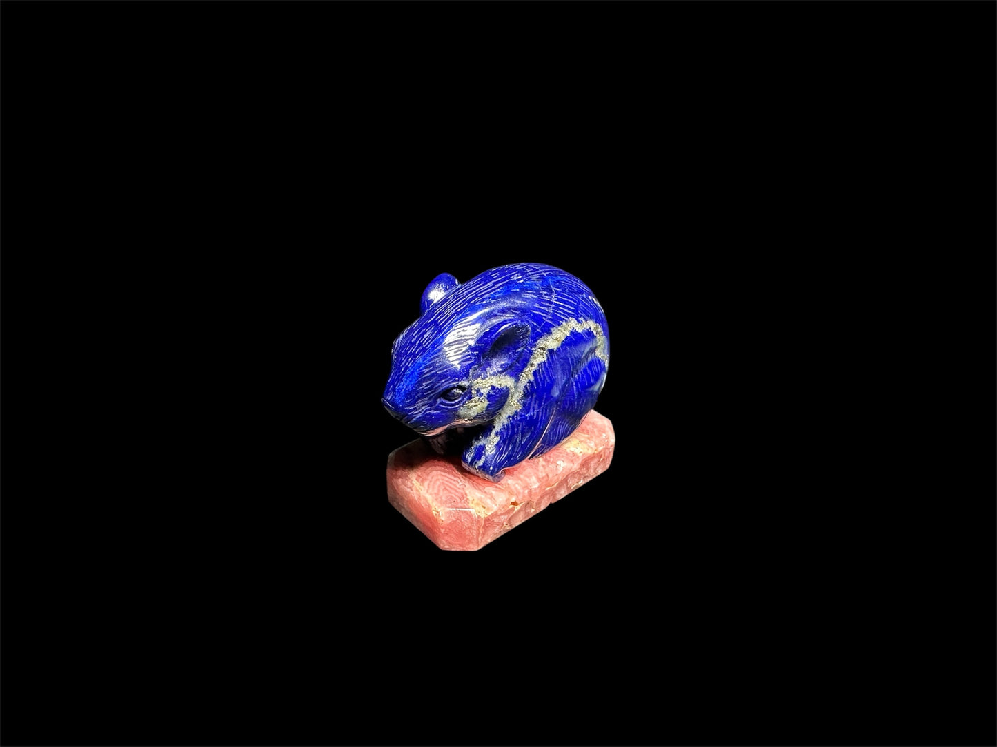 Lapis Carving with Rhodochrosite base