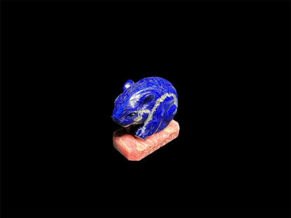 Lapis Carving with Rhodochrosite base